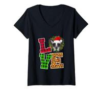 Donna I Love Chinese Crested Dog Santa Hat Divertente Leopard Maglietta con Collo a V