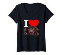 Donna I Love Chocolate Lab - Labrador Retriever marrone Maglietta con Collo a V