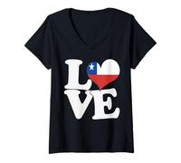 Donna I Love Cile Flag Heart Patriotic Travel Maglietta con Collo a V