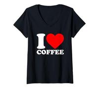 Donna I Love Coffee Maglietta con Collo a V
