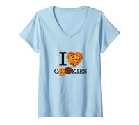 Donna I Love Cookies Preferito American Snack Maglietta con Collo a V