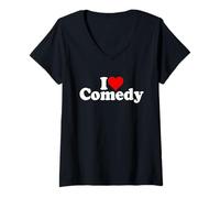 Donna I Love Cuore Commedia Comedians BARZAKES Maglietta con Collo a V