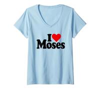 Donna I Love Cuore Mose Maglietta con Collo a V