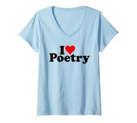 Donna I Love Cuore Poesia Maglietta con Collo a V