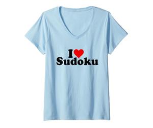 Donna I Love Cuore Sudoku Puzzle Maglietta con Collo a V