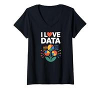 Donna I Love Data Grafico Binario Disegno Fiore Maglietta con Collo a V