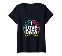Donna I Love Data Rete neurale Brain Art Maglietta con Collo a V