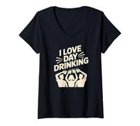 Donna I Love Day Bere Party Vibes Maglietta con Collo a V