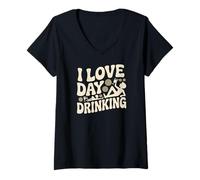 Donna I Love Day Drinking Fun Leisure Design Grafico Maglietta con Collo a V