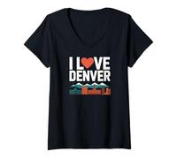 Donna I Love Denver City Skyline Montagne Orgoglio Maglietta con Collo a V