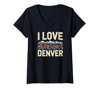 Donna I Love Denver Skyline Montagne Maglietta con Collo a V
