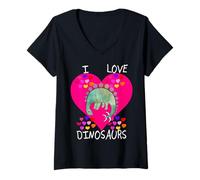 Donna I Love Dinosaurs - Simpatico Design con stegosauro Maglietta con Collo a V