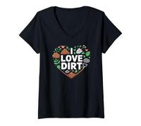 Donna I Love Dirt Heart Pala Garden Fun Maglietta con Collo a V
