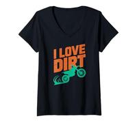 Donna I Love Dirt Motocross Passione Maglietta con Collo a V