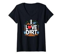 Donna I Love Dirt Pala Carriola Pile Maglietta con Collo a V
