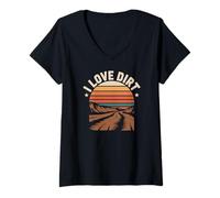 Donna I Love Dirt Tramonto Avventura Maglietta con Collo a V