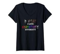 Donna I Love Diversity Linguaggio dei segni Inspirational Equality Maglietta con Collo a V
