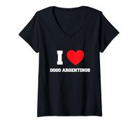 Donna I Love Dogo Argentino Dogs Maglietta con Collo a V
