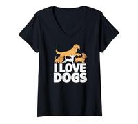 Donna I Love Dogs - Simpatico Cucciolo Amante degli Animali Maglietta con Collo a V