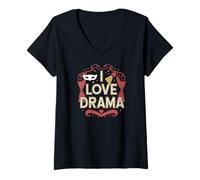 Donna I Love Drama Theatre Recitazione teatrale Maglietta con Collo a V