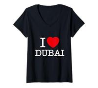 Donna I Love Dubai, Dubai Illustration Novelty Graphic Designs Maglietta con Collo a V