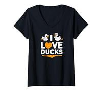 Donna I Love Ducks - Simpatica paperella duo di design Maglietta con Collo a V