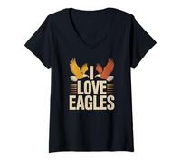Donna I Love Eagles Soaring Graphic Style Maglietta con Collo a V
