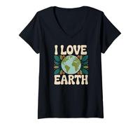 Donna I Love Earth Eco Friendly Natura Verde Maglietta con Collo a V