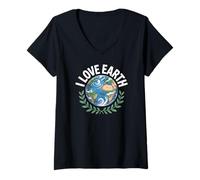 Donna I love Earth Planet Nature Awareness Design Maglietta con Collo a V