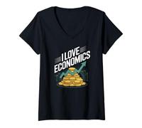 Donna I Love Economics - Appassionato di crescita del denaro Maglietta con Collo a V