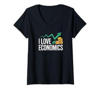 Donna I Love Economics Graph Coin Trend Design Maglietta con Collo a V