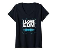 Donna I Love EDM Vibes Music Festival Onda sonora Maglietta con Collo a V
