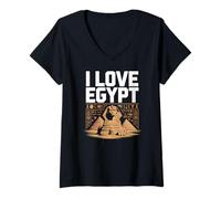 Donna I Love Egypt Sfinge Geroglifici Maglietta con Collo a V