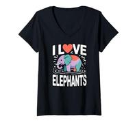 Donna I Love Elephants Vibrant Heart Splash Maglietta con Collo a V