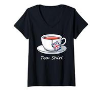 Donna I Love English Tea, Bandiera del Regno Unito, Divertente, Souvenir memorabile Maglietta con Collo a V