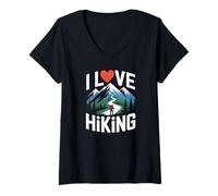 Donna I Love Escursionismo Natura Montagne Avventura Deserto Trekking Maglietta con Collo a V