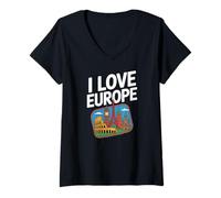 Donna I Love Europe Landmark Adventure Travel Maglietta con Collo a V