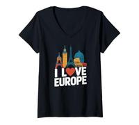 Donna I Love Europe | Monumenti iconici | Design di viaggio Maglietta con Collo a V