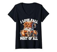 Donna I Love Fall Most of all Autumn GNOME with Farm Fresh Pumpkin Maglietta con Collo a V