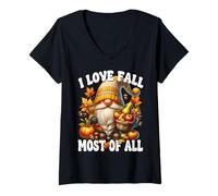 Donna I Love Fall Most of all Autumn Lover GNOME Graphic for Fall Maglietta con Collo a V