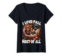 Donna I Love Fall Most of all Cute Sleeping Dog for Labrador Mom Maglietta con Collo a V