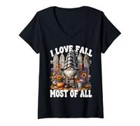 Donna I Love Fall Most of all Gardener Graphic with Autumn GNOME Maglietta con Collo a V