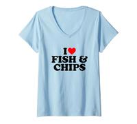 Donna I Love Fish And Chips, I Heart Fish And Chips Maglietta con Collo a V