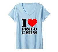 Donna I Love Fish And Chips Maglietta con Collo a V