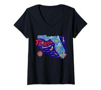 Donna I Love Florida T Shirt, Cute Colorful Florida Graphic Map Maglietta con Collo a V