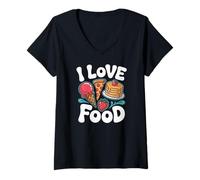 Donna I Love Food Gelato Pizza Pancakes Divertimento Maglietta con Collo a V