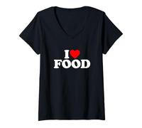Donna I Love Food, I Heart Food Maglietta con Collo a V