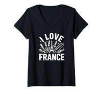 Donna I Love France Eiffel Pane Grano Maglietta con Collo a V