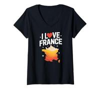 Donna I Love France Heart Map Lovers Maglietta con Collo a V