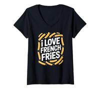 Donna I Love French Fries Patate Snack Art Maglietta con Collo a V